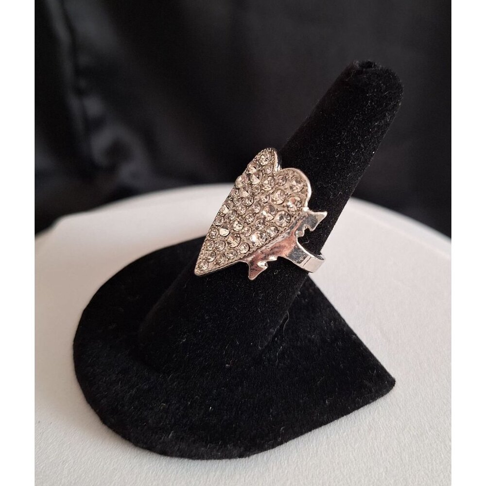 Silver-Tone Rhinestone Heart Ring With Arrow Design - Size 8 - Picture 2 of 8
